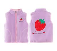 ANIMQUE Bébé Enfants Filles Gilet Polaire Fermeture Éclair Complète Col Montant Veste Sans Manches Manteau Survêtement Automne Hiver Gilets pour 1-8 Ans - Motif Fraise Violet 100