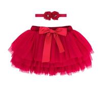 ANIMQUE Bébé Tout-Petit Enfant Fille Tutu Jupe Princesse Mini Jupe Super Doux Tulle Jupe Taille Élastique Ballet Jupe avec Protège-Couche + Bandeau 0-6 Mois, Rouge S