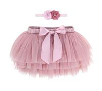 ANIMQUE Bébé Tout-Petit Enfant Fille Tutu Princesse Mini Jupe Super Doux Tulle Taille Élastique Ballet Avec Protège-Couche + Bandeau 0-6 Mois, Poussiéreuse Rose S