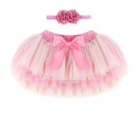 ANIMQUE Bébé Tout-Petit Enfant Fille Tutu Princesse Mini Jupe Super Doux Tulle Taille Élastique Ballet Avec Protège-Couche + Bandeau 0-6 Mois, Pêche Rose S