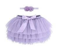 ANIMQUE Bébé Tout-Petit Enfant Fille Tutu Princesse Mini Jupe Super Doux Tulle Taille Élastique Ballet Avec Protège-Couche + Bandeau 0-6 Mois, Violet S