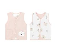 ANIMQUE Gilet pour Bébé Tout-petit Double Face Coton Enfants Manteaux sans Manches Garçons Filles Bouton-pression Printemps Automne Veste, Ours Rose 80