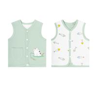 ANIMQUE Gilet pour Bébé Tout-petit Double Face Coton Enfants Manteaux sans Manches Garçons Filles Bouton-pression Printemps Automne Veste, Chat Pêcheur Vert 100