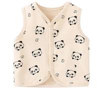 ANIMQUE Gilet pour Bébé Tout-petit Sans Manches Enfants Veste Manteaux Printemps Automne Garçons Filles Bouton-pression Cardigan Haut avec Motif de Dessin Animé, Panda Beige 80
