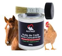 AniNat Huile de Cade Pure Concentrée 100% Naturelle - Pinceau APPLICATEUR vissé dans Le Bouchon - Soin des Pattes des Poules, Sabots Chevaux, Soles Ramollies, Dermite - Pot 200g
