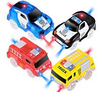 AniSqui Pack de 4 Voitures: Course, Police, Camion de Pompier Avec 5 Lumières Clignotantes LED - Jouets Magiques