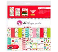 Anita y Su Mundo Colección en Navidad Kit Sac de Scrapbooking 13 Feuilles de Papier imprimé, Autocollants, Badges, Paillettes Pastels, Washi Tape, Multicolore, 30,5 x 30,5 cm