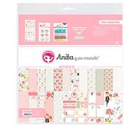 Anita y Su Mundo Collection Nous Casamos Kit sac Scrapbooking, 13 papiers imprimés, autocollants, tôles, paillettes Pastel, Washi Tape, Paper, multicolore, 30,5 x 30,5 cm