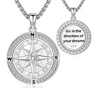 Aniu Collier Boussole Argent Sterling 925 pour Homme Femme, Collier Boussole Blanche Femme, Pendentif Boussole Viking Bijoux Boussole Cadeau Fin d'études pour Homme Femme Fille Garçon
