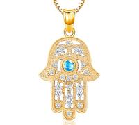 Aniu Collier Femme Main de Fatma Or Pendentif Main de Fatma Argent 925 Hamsa Main de Fatma avec Oeil Bleu Collier Mauvais Oeil Or Bijoux Main de Fatma pour Femme