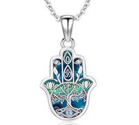 Aniu Collier Main de Fatma Argent 925 Pendentif Main de Fatma avec Mauvais Oeil Bleu Collier Arbre de Vie Femme Bijoux Hamsa Pendentif pour Femme
