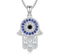 Aniu Collier Main de Fatma Argent Sterling 925 Pendentif Main de Fatma Argent Femme Hamsa Collier Bleu avec Mauvais Oeil Bijoux Main de Fatma pour Femme