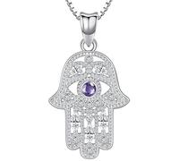 Aniu Collier Main de Fatma Argent Sterling 925 Pendentif Main de Fatma avec Zircon Violet, Hamsa Collier Main de Fatma avec Oeil, Bijoux Main de Fatma pour Femme