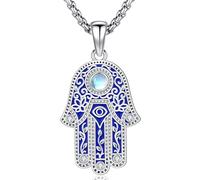 Aniu Collier Main de Fatma Argent Sterling 925 Pendentif Main de Fatma Femme Hamsa Collier Mauvais Oeil Bleu Bijoux Main de Fatma pour Femme