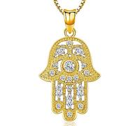 Aniu Collier Main de Fatma Or, Pendentif Main de Fatma Argent Sterling 925, Hamsa de Fatma Doré avec Oeil, Bijoux Main de Fatma pour Femme