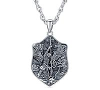 Aniu Collier Pendentif Saint Michael en Argent 925 Médaille St Michael Collier Saint Michel Archange Bijoux Chrétien Amulette pour Homme Femme
