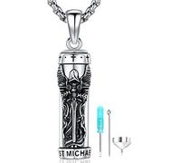 Aniu Collier Urne Homme pour Cendres Argent Sterling 925 Pendentif Urne Funéraire pour Cendres Chien Chat Collier Urne Funéraire Cendres avec Saint Michael Bijoux Funéraire pour Homme
