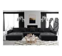 ANIXE - Canapé d'angle panoramique XXL en U - en Tissu (Noir)