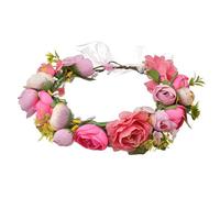 Aniyan Couronne de fleurs style bohème - Couronne de fleurs roses - Couronne de fleurs pour mariée - Réglable avec ruban - Bandeau pour femme et fille - Beau bandeau pour fête (rose rouge)