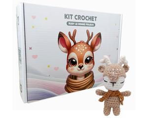 Aniyarns - Kit Crochet Débutant Renne Rudy (Niveau Facile) - Peluche Amigurumi Noël - Kit Complet Laine, Crochet & Tuto Vidéo 100% Français - Idée Cadeau Loisir Créatif Adulte Enfant