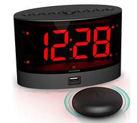 ANJANK Réveil Très bruyant avec Vibration Sans Fil, Secoueur de Lit pour Sourds/Malentendants/Sommeil Profond, Double Alarme, Variateur,Batterie de Secours, Chargeur USB, Grand Affichage LED Numérique