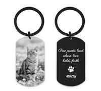 AnJeey Porte-clés Personnalisé pour Chat - Pendentif Double Face en Acier Inoxydable | Photo HD | Souvenir de Compagnon Perdu Cadeau Mémoire