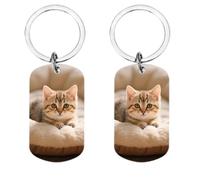 AnJeey Porte-clés Personnalisé pour Chat - Pendentif Double Face en Acier Inoxydable | Photo HD | Souvenir de Compagnon Perdu Cadeau Mémoire