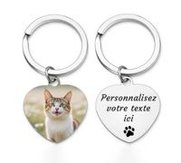AnJeey Porte-clés Personnalisé pour Chat - Pendentif Double Face en Acier Inoxydable | Photo HD | Souvenir de Compagnon Perdu Cadeau Mémoire