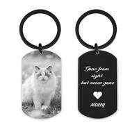 AnJeey Porte-clés Personnalisé pour Chat - Pendentif Double Face en Acier Inoxydable | Photo HD | Souvenir de Compagnon Perdu Cadeau Mémoire
