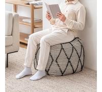 Anji Mountain Pouf ottoman 100 % fait main et fabriqué à la main - Confortable - Pour salon, chambre à coucher, chambre d'enfant, meubles de terrasse - (48,3 x 48,3 x 43,2 cm - Noir, blanc)