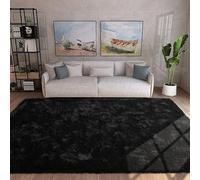 ANJIAJIE Tapis Salon Moderne 175 x 190 cm Intemporel Élégant Antidérapant Facile à Entretenir Tapis Shaggy Long Poil pour Chambre à Coucher, d'enfant, Noir