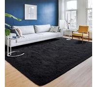 ANJIAJIE Tapis Shaggy Long Poil 175 x 175 cm Super Doux, Shaggy, Moelleux, Dessous Antidérapant, Moderne Tapis Salle de Séjour pour Chambre à Coucher, d'enfant, Noir