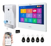 ANJIELO SMART Interphone vidéo 1080p avec écran tactile filaire de 25,4 cm, déverrouillage WiFi Tuya sans fil 5 en 1 (1 sonnette + 1 moniteur)