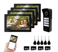 ANJIELO SMART Système d'interphone vidéo 1080p avec sonnette à 4 familles, écran tactile de 7", support de déverrouillage, interphone bidirectionnel (noir)