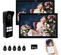 ANJIELO SMART Système d'interphone vidéo filaire et sans fil, 2 unités moniteur tactile de 25,4 cm, sonnette vidéo WiFi sans fil, déverrouillage 3 en 1, audio bidirectionnel, noir et blanc (sonnette