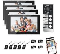 ANJIELO SMART Système d'interphone vidéo filaire pour porte d'appartement avec 4 unités, chacune dotée d'un moniteur Wi-Fi tactile de 10 pouces, prend en charge la surveillance intérieure et