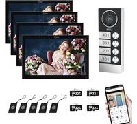 ANJIELO SMART Système d'interphone vidéo filaire pour porte d'appartement avec 4 unités, chacune dotée d'un moniteur Wi-Fi tactile de 10 pouces, prend en charge la surveillance intérieure et