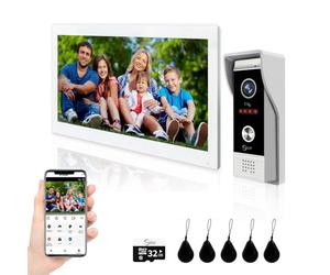 ANJIELO SMART Visiophone interphone TUYA (filaire), caméra de sonnette vidéo 1080P avec écran tactile de 10 pouces, détection de mouvement et support de déverrouillage par carte d'accès (1)