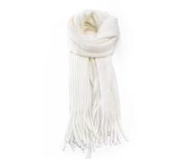 Anjing Écharpe en laine tricotée avec pompon - Châles en couverture de couleur unie épaisse - Écharpe douce, élégante et chaude pour l'hiver pour femmes, blanc, taille unique