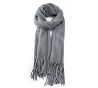 Anjing Écharpe en laine tricotée avec pompons épais - Couleur unie - Doux et élégant - Pour l'hiver - Pour femme, gris, Taille unique