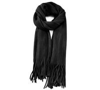 Anjing Écharpe pour femme avec franges, écharpe en cachemire sensation douce, écharpe chaude et confortable pour l'hiver, épaisse unicolore 2M, Noir , taille unique