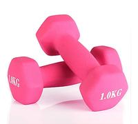 Anjing Lot de 2 haltères en néoprène pour la maison, la salle de sport, les exercices de fitness et les poids - Rose - 1 kg - Pour femmes et enfants Haltères Fitness