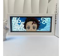 Anjinguang Boîte lumineuse LED Tanjiro Nezuko 3D découpée en papier avec cadre photo RVB 16 couleurs changeantes - Cadeau idéal pour les fans