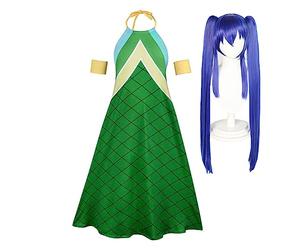 Anjinguang Fairy Tail Costume complet Wendy Marvell pour femme avec robe et perruque pour Halloween, carnaval, fête de Noël