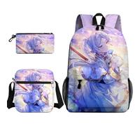 Anjinguang Frieren Sac à dos 3 pièces Himmel/Fougère/Stark Anime Sac d'école imprimé 3D avec sac à bandoulière et sac de papeterie Sac à dos léger 3 en 1 Sac à dos de voyage, Type 2, Taille unique