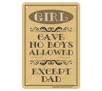 ANJOOY Plaque vintage en étain avec visage de fille No Boys Allowed Except Dad, idéale pour les cafés, restaurants, hôtels, bars, fermes, portail de jardin (20,3 x 30,5 cm)