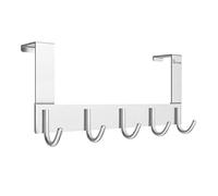 Anjuer - Crochet de porte - Support organiseur - En aluminium - Crochet pour serviette - Pour salle de bain et cuisine - 5 crochets à suspendre au-dessus de la porte - Argenté