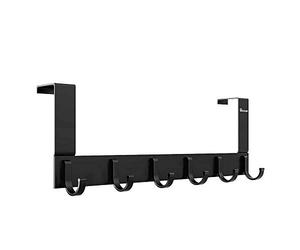 Anjuer - Crochet de porte - Support organiseur - En aluminium - Pour cuisine et salle de bain - 6 crochets à suspendre au-dessus de la porte - Noir