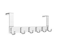 Anjuer - Crochet de porte - Support organiseur - En aluminium - Pour salle de bain et cuisine - 6 crochets à suspendre au-dessus de la porte - Argenté