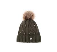 AnJuHoPa Hiver Bonnet en Tricot Dames Beanie avec Crystal Amovible Pelage de Fourrure Artificielle Doublure Intérieure Polar Polaire Vert